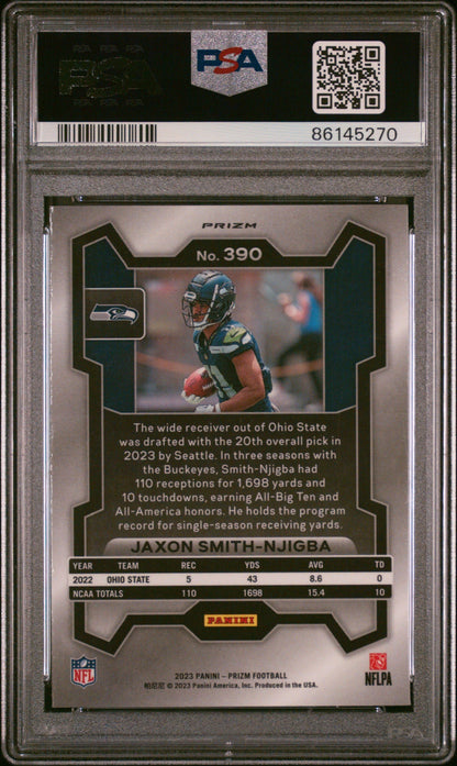 Graded 2023 Panini Prizm Jaxon Smith-Njigba #390 Lazer Rookie RC Football Card PSA 10 Gem Mint