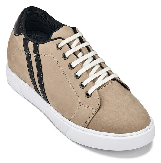 CALTO - K1552 - 2.8 Inches Taller (Taupe) - Lace Up Casual Sneakers