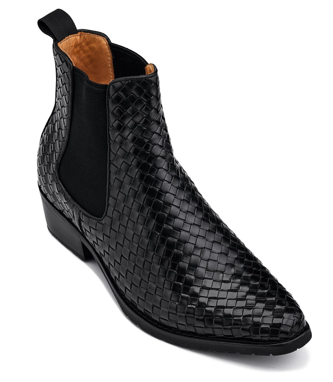 CALTO - K30521 - 3.3 Inches Taller (Black) - Woven Slip-On High-Top Chelsea Ankle Boots - Triathlete Store