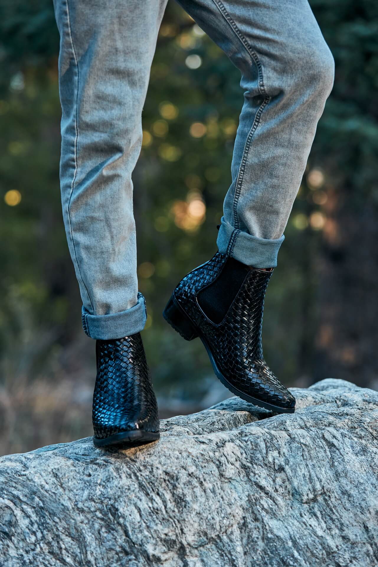 CALTO - K30521 - 3.3 Inches Taller (Black) - Woven Slip-On High-Top Chelsea Ankle Boots - Triathlete Store
