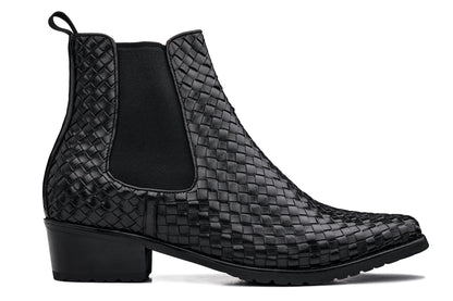 CALTO - K30521 - 3.3 Inches Taller (Black) - Woven Slip-On High-Top Chelsea Ankle Boots - Triathlete Store