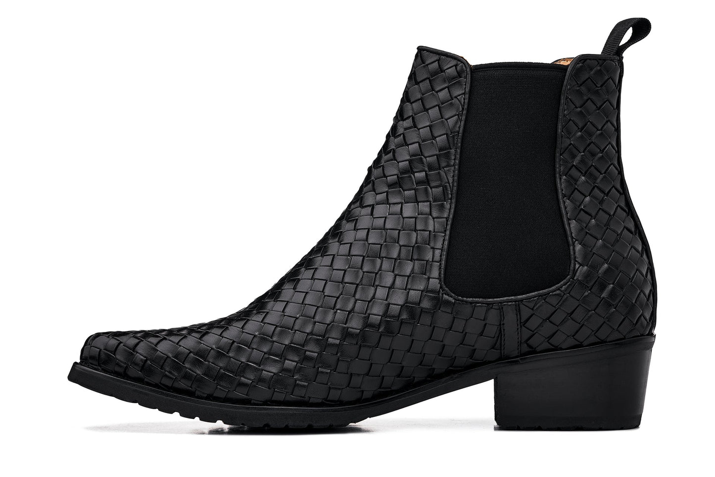 CALTO - K30521 - 3.3 Inches Taller (Black) - Woven Slip-On High-Top Chelsea Ankle Boots - Triathlete Store