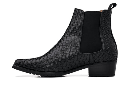 CALTO - K30521 - 3.3 Inches Taller (Black) - Woven Slip-On High-Top Chelsea Ankle Boots - Triathlete Store