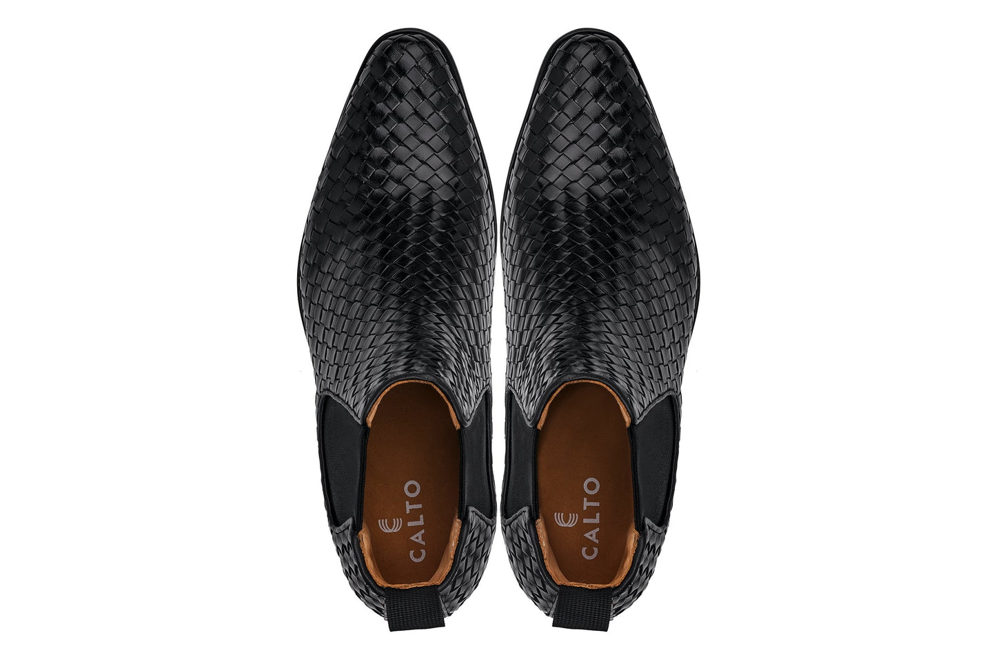 CALTO - K30521 - 3.3 Inches Taller (Black) - Woven Slip-On High-Top Chelsea Ankle Boots - Triathlete Store