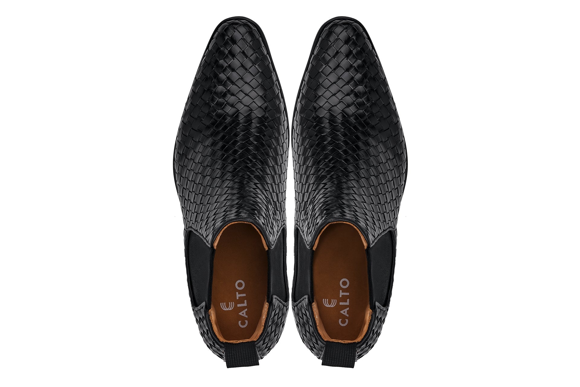 CALTO - K30521 - 3.3 Inches Taller (Black) - Woven Slip-On High-Top Chelsea Ankle Boots - Triathlete Store