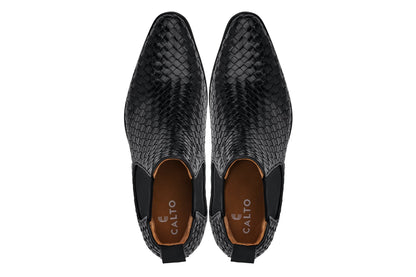 CALTO - K30521 - 3.3 Inches Taller (Black) - Woven Slip-On High-Top Chelsea Ankle Boots - Triathlete Store
