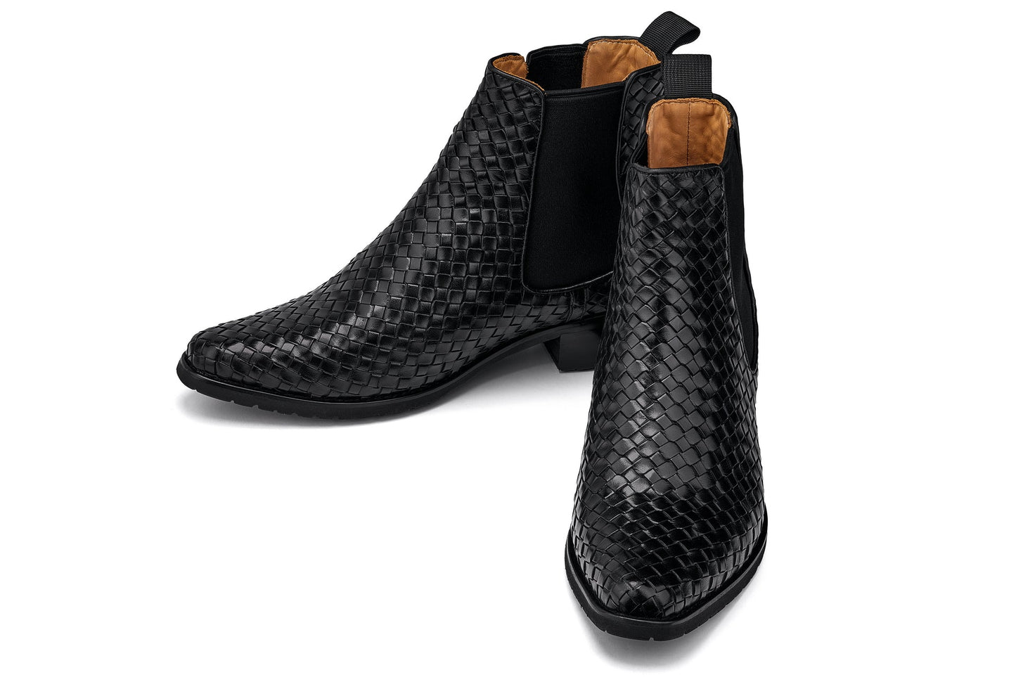 CALTO - K30521 - 3.3 Inches Taller (Black) - Woven Slip-On High-Top Chelsea Ankle Boots - Triathlete Store