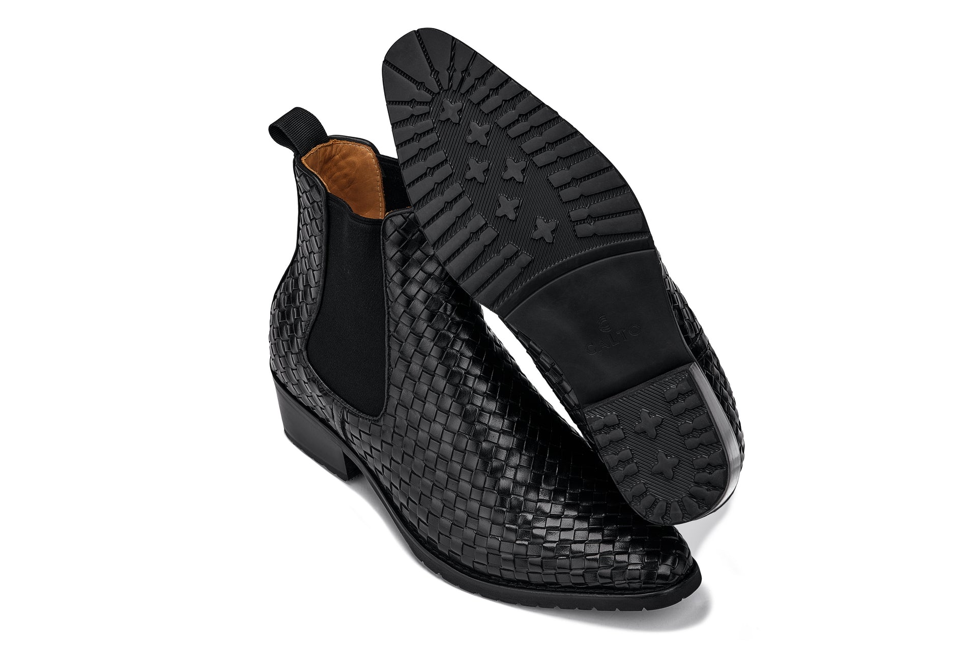 CALTO - K30521 - 3.3 Inches Taller (Black) - Woven Slip-On High-Top Chelsea Ankle Boots - Triathlete Store