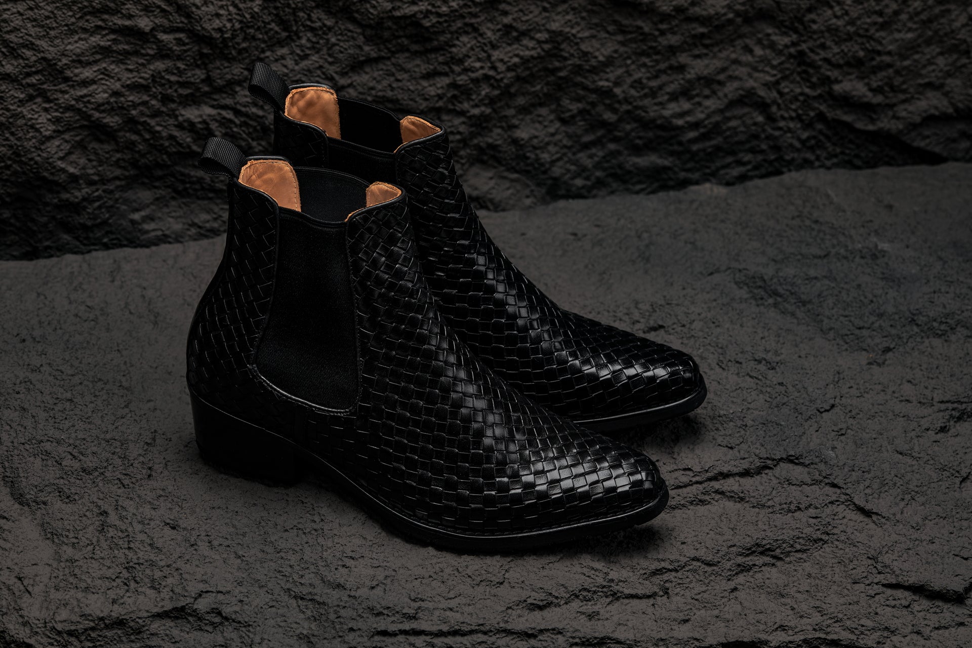 CALTO - K30521 - 3.3 Inches Taller (Black) - Woven Slip-On High-Top Chelsea Ankle Boots - Triathlete Store