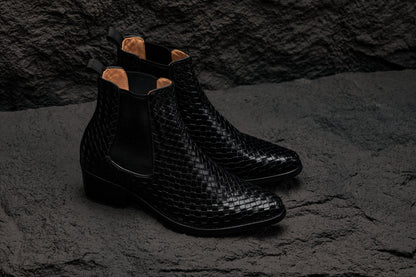 CALTO - K30521 - 3.3 Inches Taller (Black) - Woven Slip-On High-Top Chelsea Ankle Boots - Triathlete Store