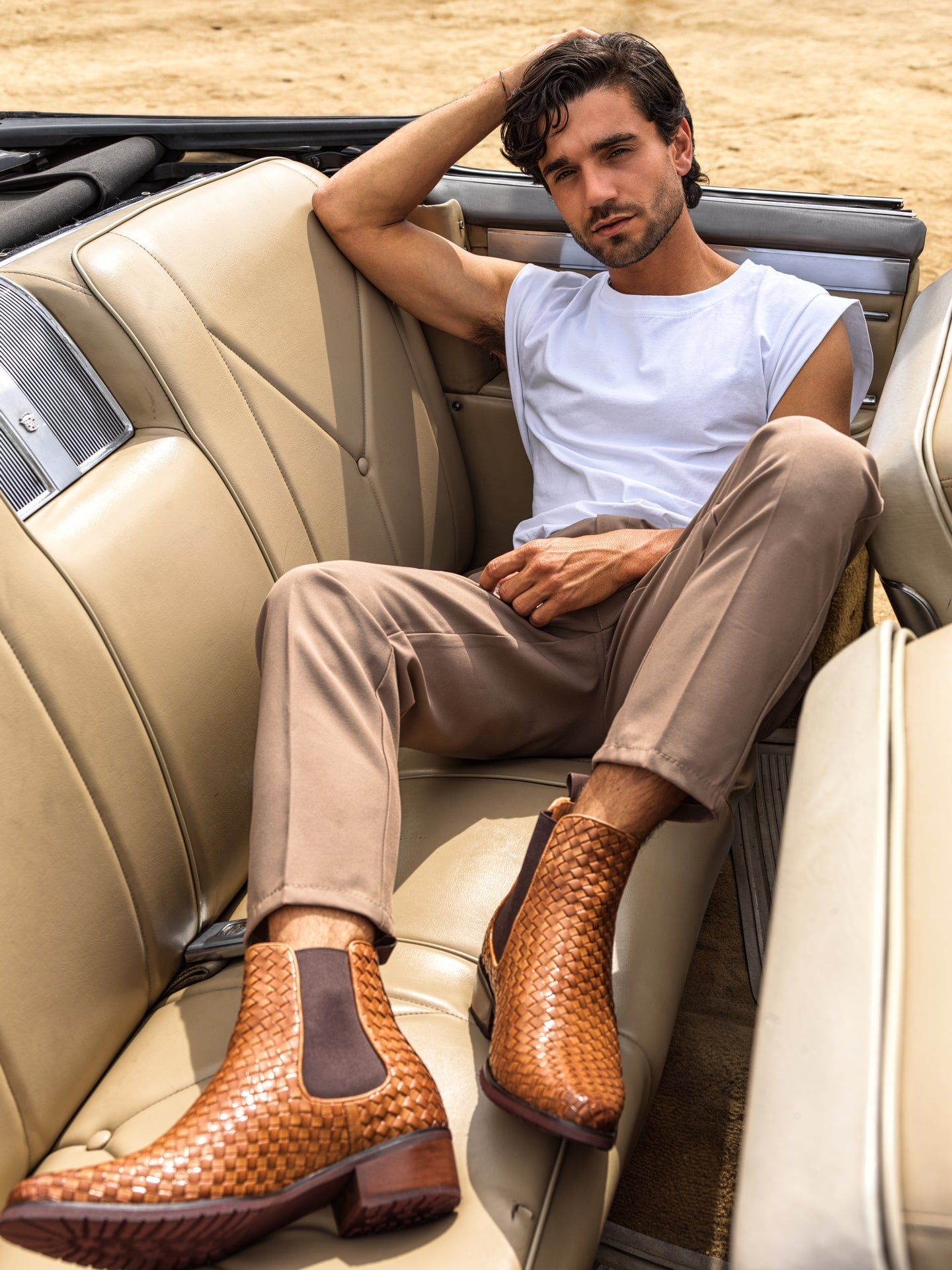 CALTO - K30522 - 3.3 Inches Taller (Brown) - Woven Chelsea High-Top Slip-On Ankle Boots - Triathlete Store