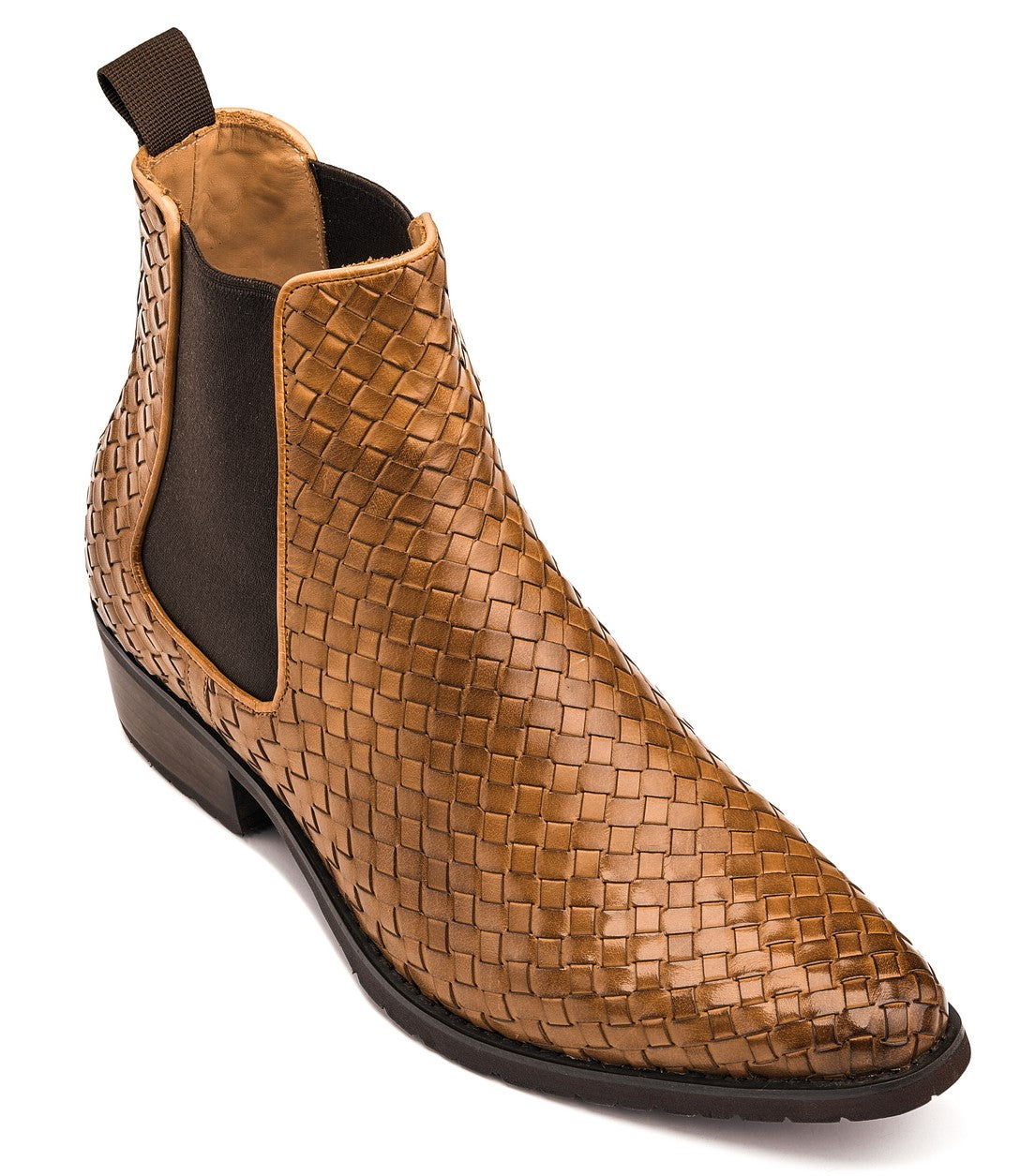 CALTO - K30522 - 3.3 Inches Taller (Brown) - Woven Chelsea High-Top Slip-On Ankle Boots - Triathlete Store