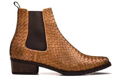 CALTO - K30522 - 3.3 Inches Taller (Brown) - Woven Chelsea High-Top Slip-On Ankle Boots - Triathlete Store