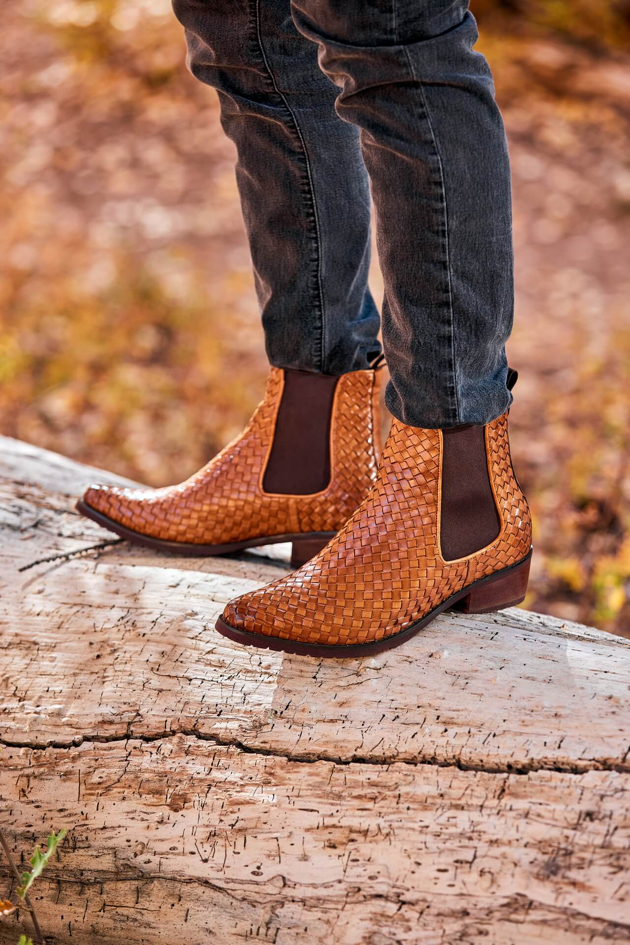 CALTO - K30522 - 3.3 Inches Taller (Brown) - Woven Chelsea High-Top Slip-On Ankle Boots - Triathlete Store