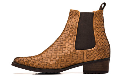 CALTO - K30522 - 3.3 Inches Taller (Brown) - Woven Chelsea High-Top Slip-On Ankle Boots - Triathlete Store