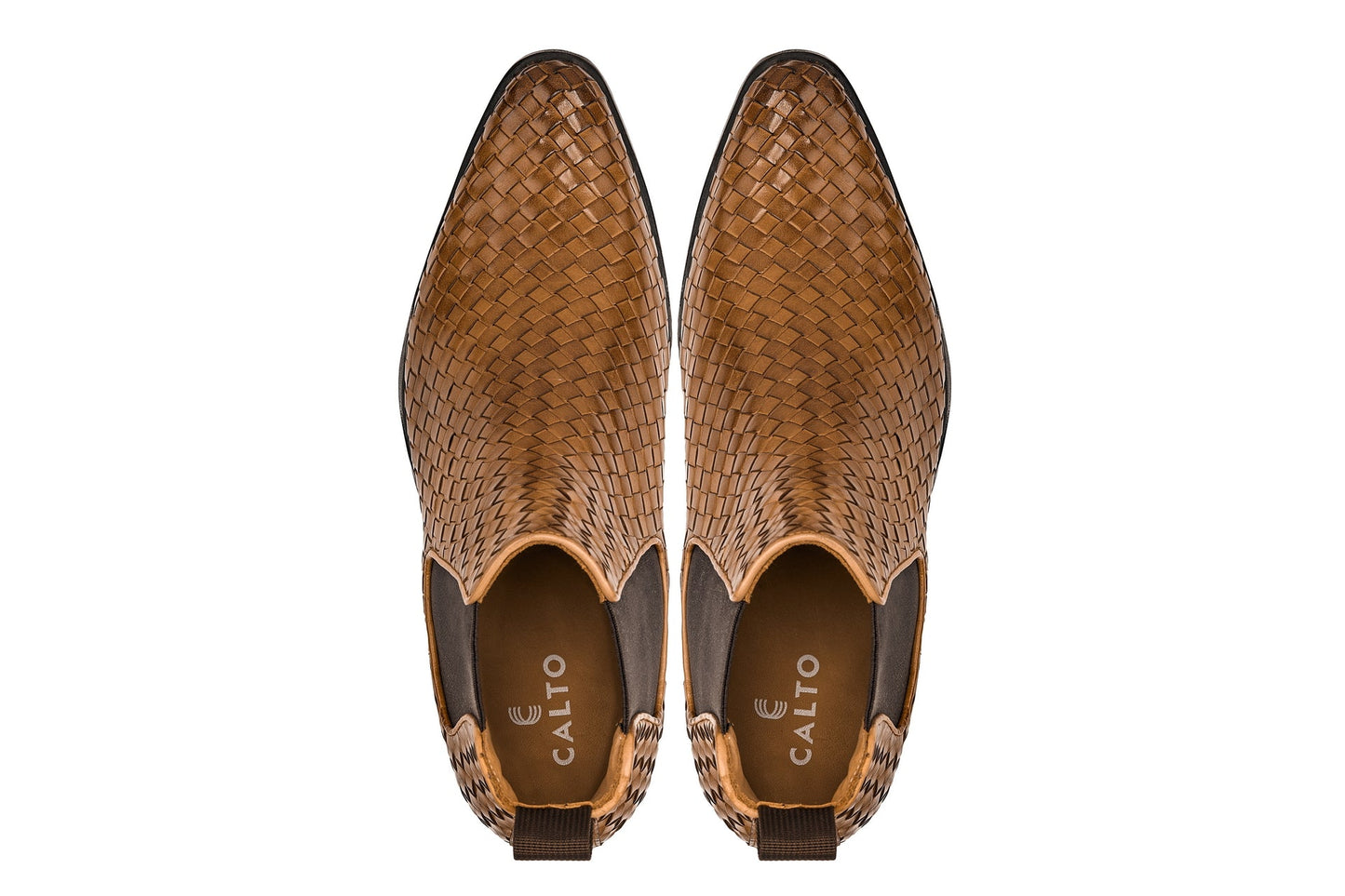 CALTO - K30522 - 3.3 Inches Taller (Brown) - Woven Chelsea High-Top Slip-On Ankle Boots - Triathlete Store