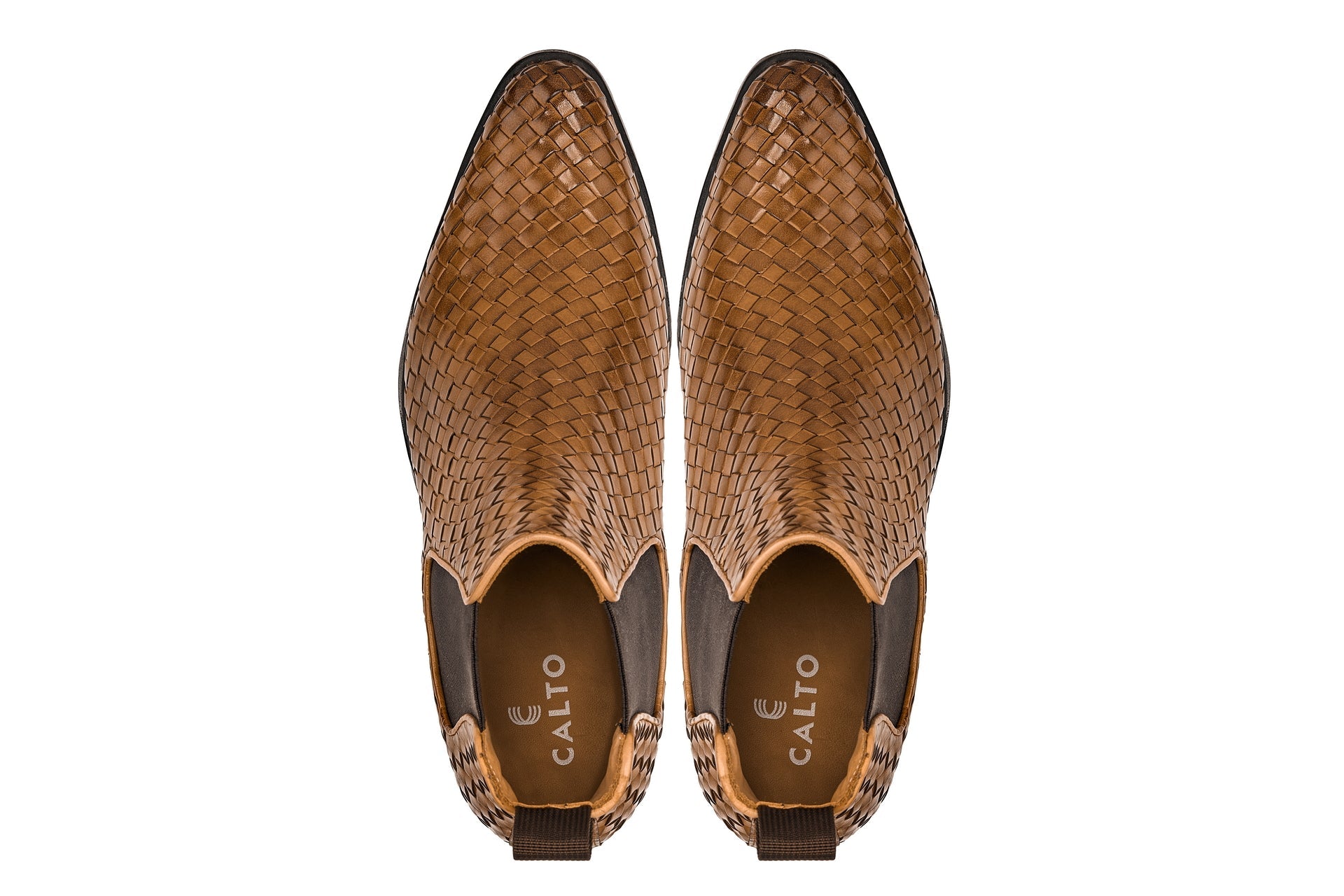 CALTO - K30522 - 3.3 Inches Taller (Brown) - Woven Chelsea High-Top Slip-On Ankle Boots - Triathlete Store