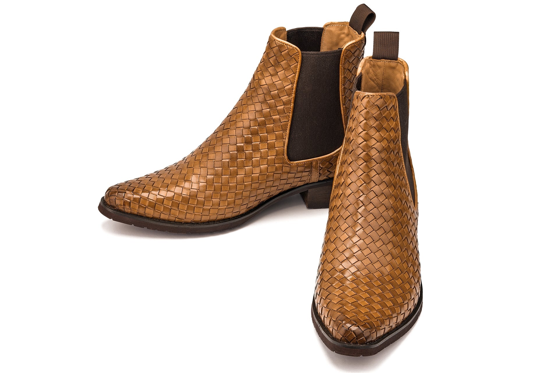 CALTO - K30522 - 3.3 Inches Taller (Brown) - Woven Chelsea High-Top Slip-On Ankle Boots - Triathlete Store