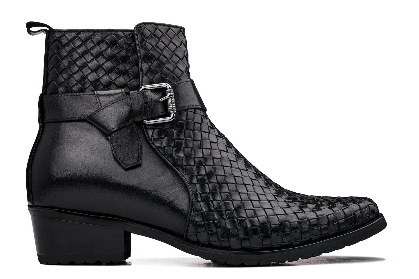 CALTO - K30523 - 3.3 Inches Taller (Black) - Woven High-Top Ankle Buckle Zipper Boots - Triathlete Store