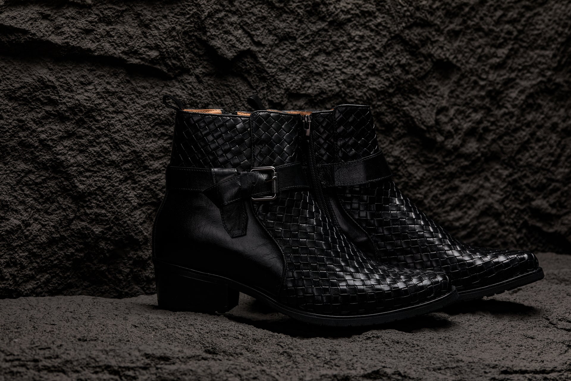 CALTO - K30523 - 3.3 Inches Taller (Black) - Woven High-Top Ankle Buckle Zipper Boots - Triathlete Store