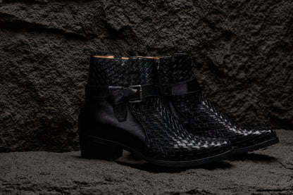 CALTO - K30523 - 3.3 Inches Taller (Black) - Woven High-Top Ankle Buckle Zipper Boots - Triathlete Store
