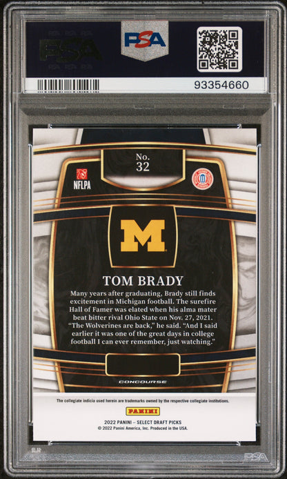 Graded 2022 Panini Select Draft Picks Tom Brady #32 Blue Football Card PSA 10 Gem Mint