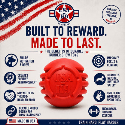 USA-K9 Stars and Stripes Rubber Dog Toy | K9 Handler Reward Toy | Red | USA Made
