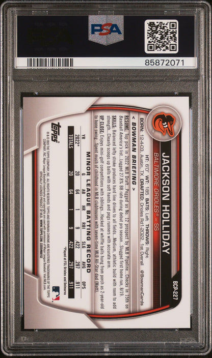 Graded 2023 Topps Bowman Chrome Sapphire Edition Jackson Holliday #227 Prospects Rookie RC Baseball Card PSA 10 Gem Mint