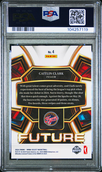 Graded 2024 Panini Select Caitlin Clark #4 Future Rookie RC Basketball Card PSA 10 Gem Mint