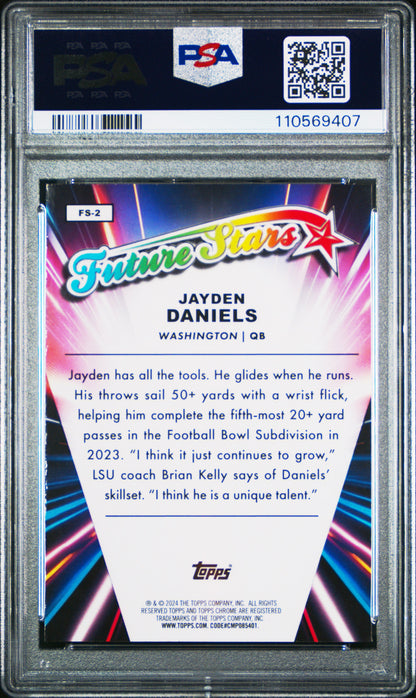 Graded 2024 Topps Chrome Jayden Daniels #FS2 Future Stars Rookie RC Football Card PSA 10 Gem Mint