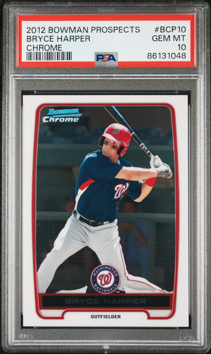 Graded 2012 Topps Bowman Prospects Bryce Harper #BCP10 Chrome Rookie RC Baseball Card PSA 10 Gem Mint