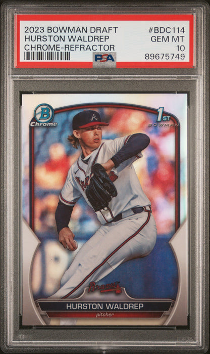 Graded 2023 Topps Bowman Draft Hurston Waldrep #BDC114 Chrome Refractor Rookie RC Baseball Card PSA 10 Gem Mint