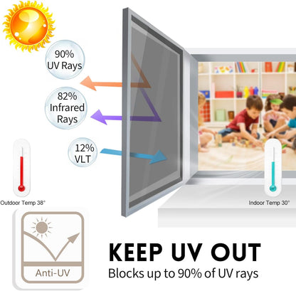 KESPEN Window Film One Way Privacy Heat Control, Black-Silver, 35.4 Inch X 8.2 Feet