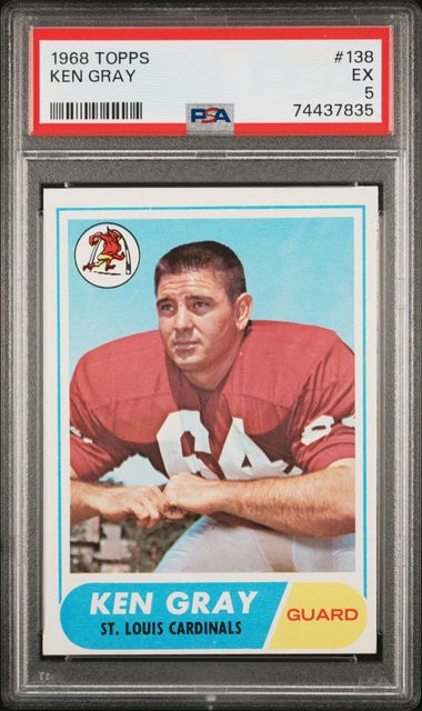 Graded 1968 Topps Ken Gray #138 Football Card PSA 5 Excellent