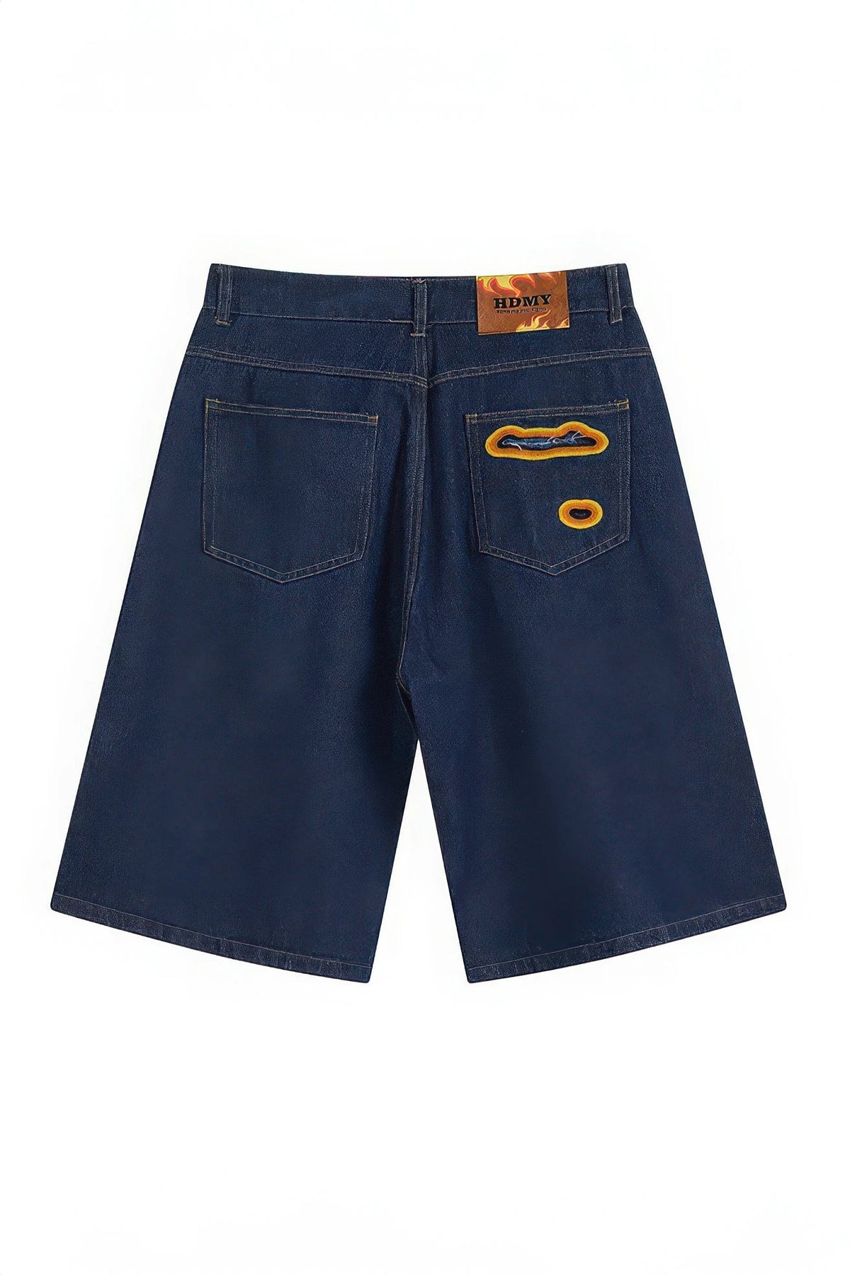 Flame Burnout Distressed Denim Shorts – Bold, Streetwear-Inspired Design