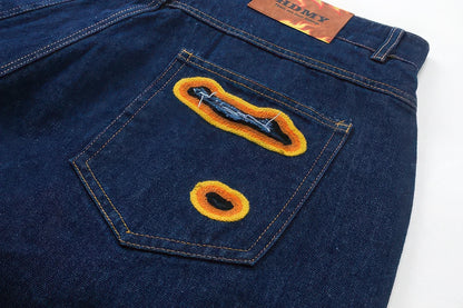 Flame Burnout Distressed Denim Shorts – Bold, Streetwear-Inspired Design