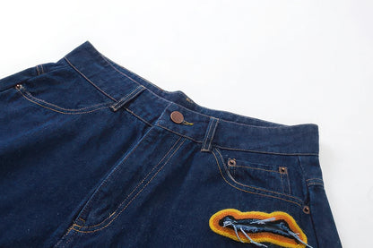 Flame Burnout Distressed Denim Shorts – Bold, Streetwear-Inspired Design