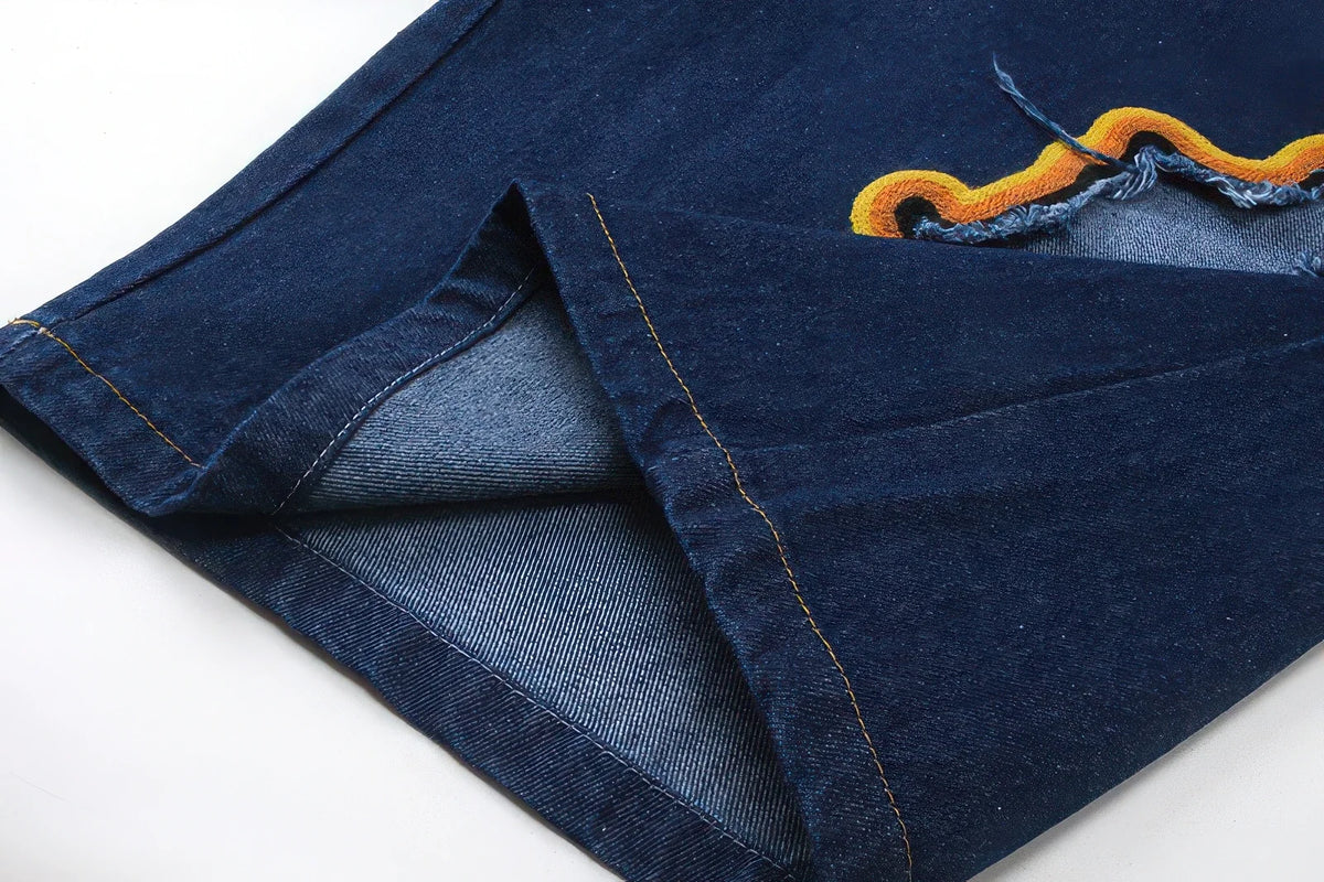 Flame Burnout Distressed Denim Shorts – Bold, Streetwear-Inspired Design