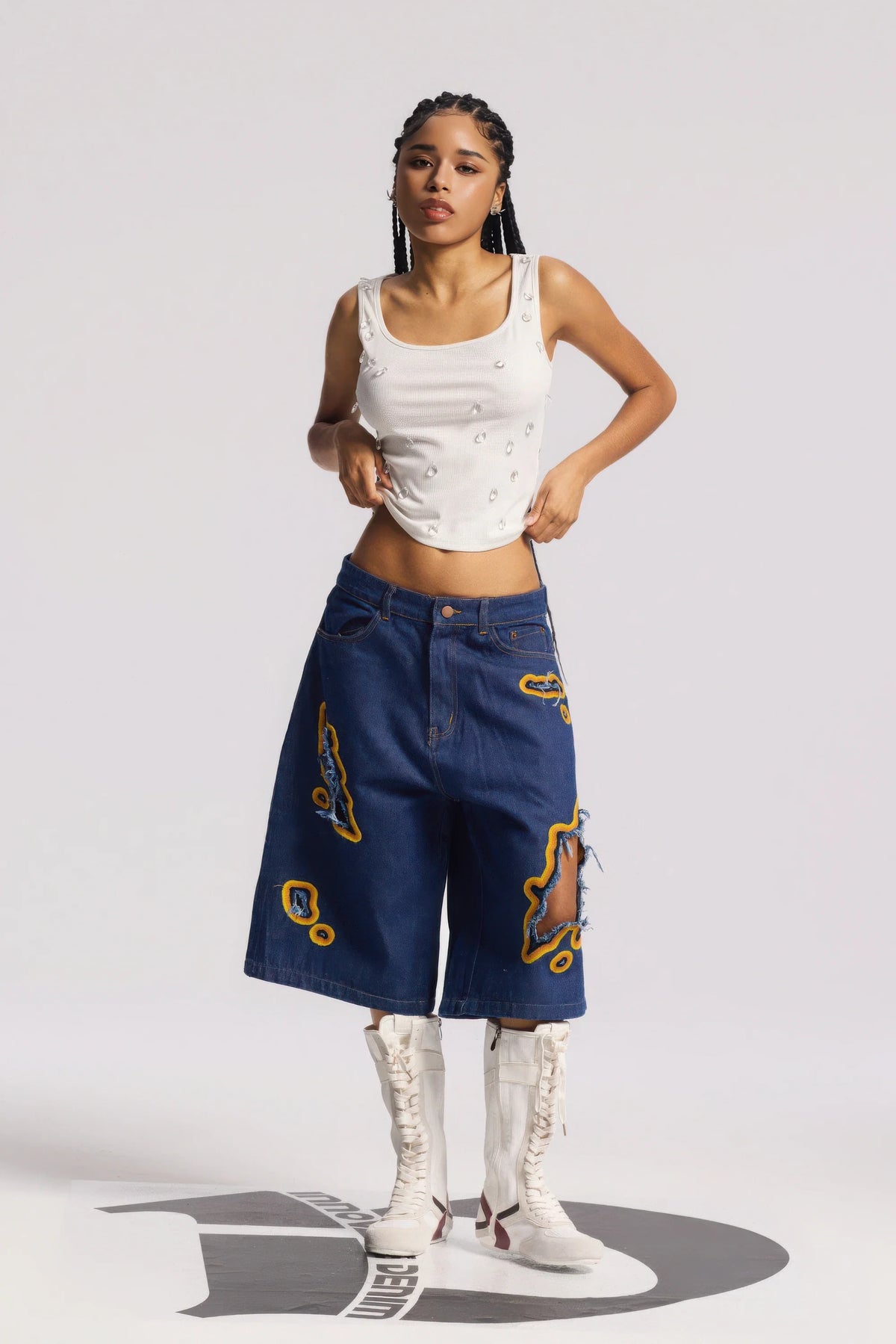 Flame Burnout Distressed Denim Shorts – Bold, Streetwear-Inspired Design