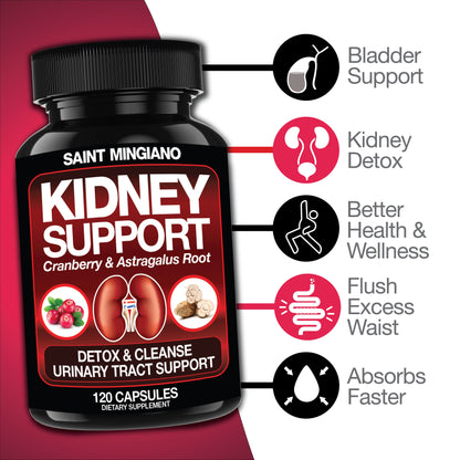 Kidney Support Cleanse Detox & Repair -120 Capsules - Cranberry & Astragalus Root Pills