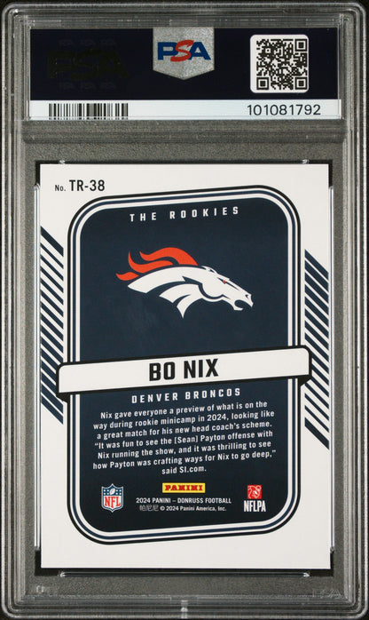 Graded 2024 Panini Donruss Bo Nix #TR38 The Rookies Rookie RC Football Card PSA 10 Gem Mint