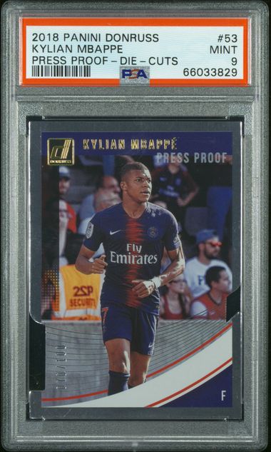Graded 2018 Panini Donruss Press Proof Die Cuts Kylian Mbappe #53 /100 Soccer Card PSA 9 Mint