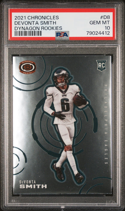 Graded 2021 Panini Chronicles Devonta Smith #D8 Dynagon Rookies Rookie RC Football Card PSA 10 Gem Mint
