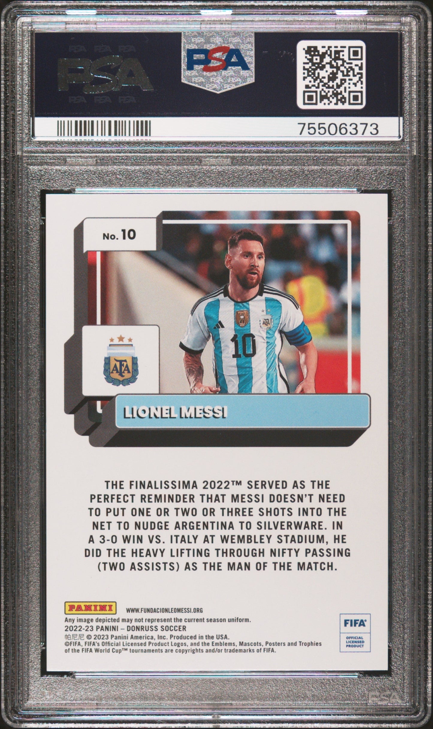 Graded 2022 Panini Donruss FIFA Lionel Messi #10 Red #/99 Soccer Card PSA 10 Gem Mint