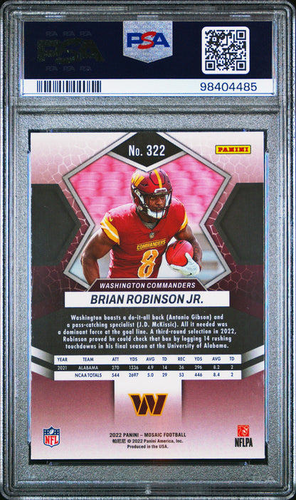 Graded 2022 Panini Mosaic Brian Robinson Jr #322 Rookie RC Football Card PSA 10 Gem Mint