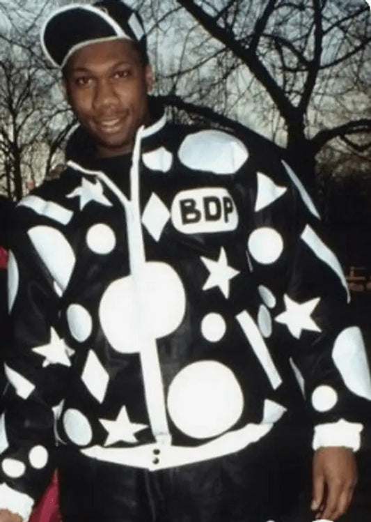 KRS One Black Leather Bomber Jacket