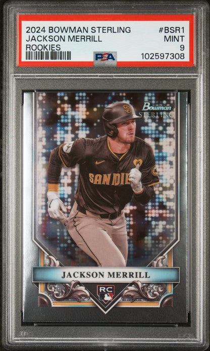 Graded 2024 Topps Bowman Sterling Jackson Merrill #BSR1 Rookies Rookie RC Baseball Card PSA 9 Mint