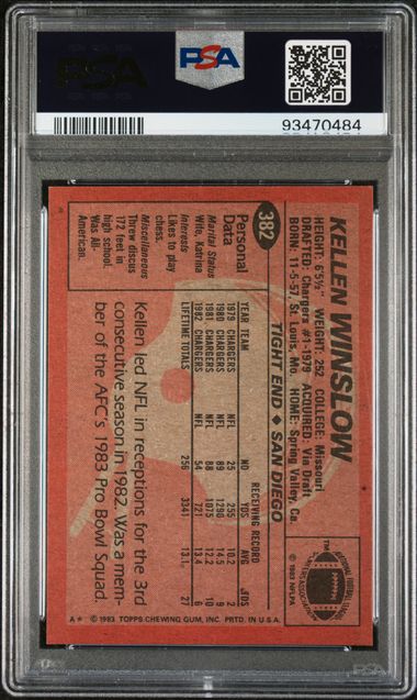 Graded 1983 Topps Kellen Winslow #382 Football Card PSA 7 Near Mint
