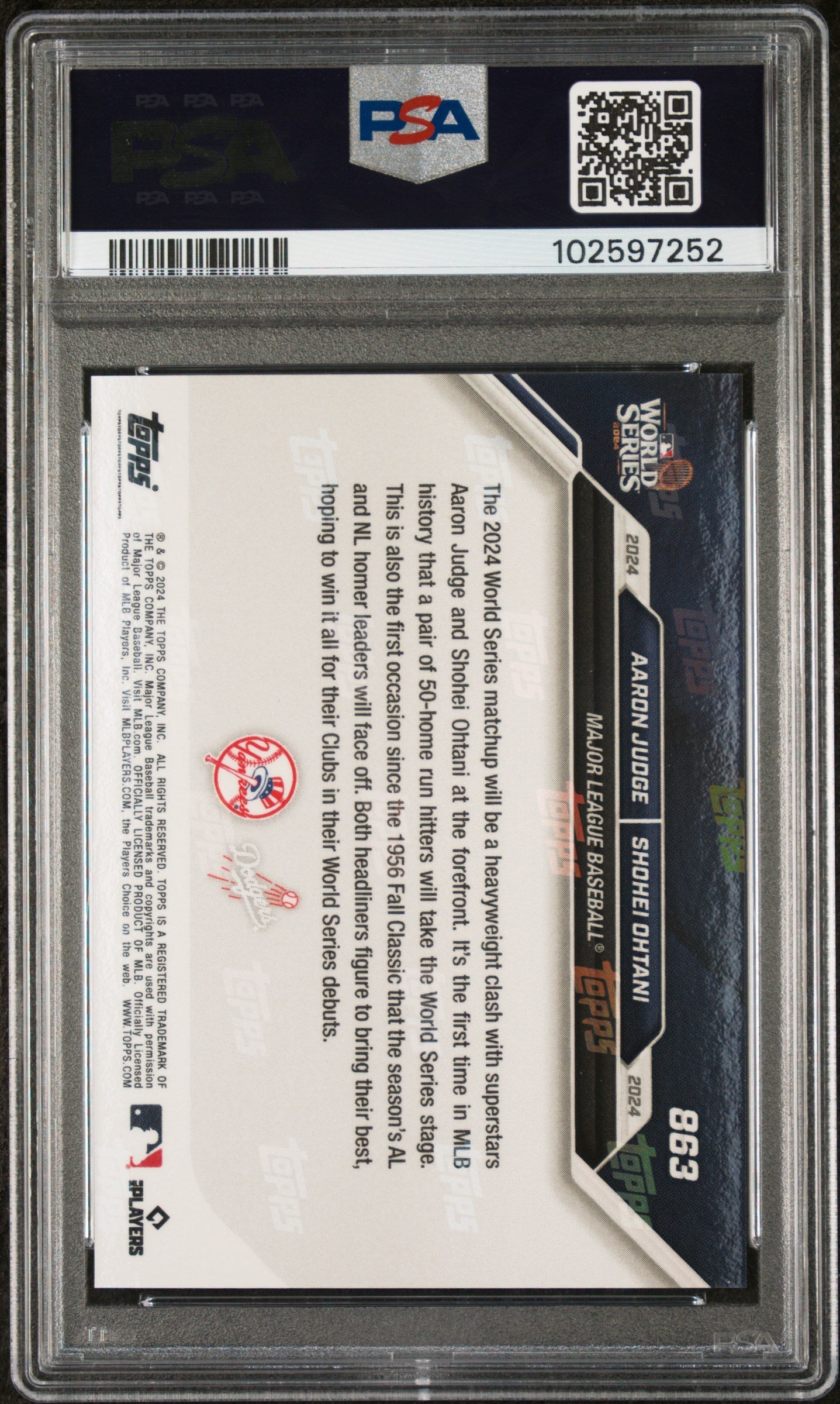 Graded 2024 Topps Now Aaron Judge/Shohei Ohtani #863 Baseball Card PSA 10 Gem Mint