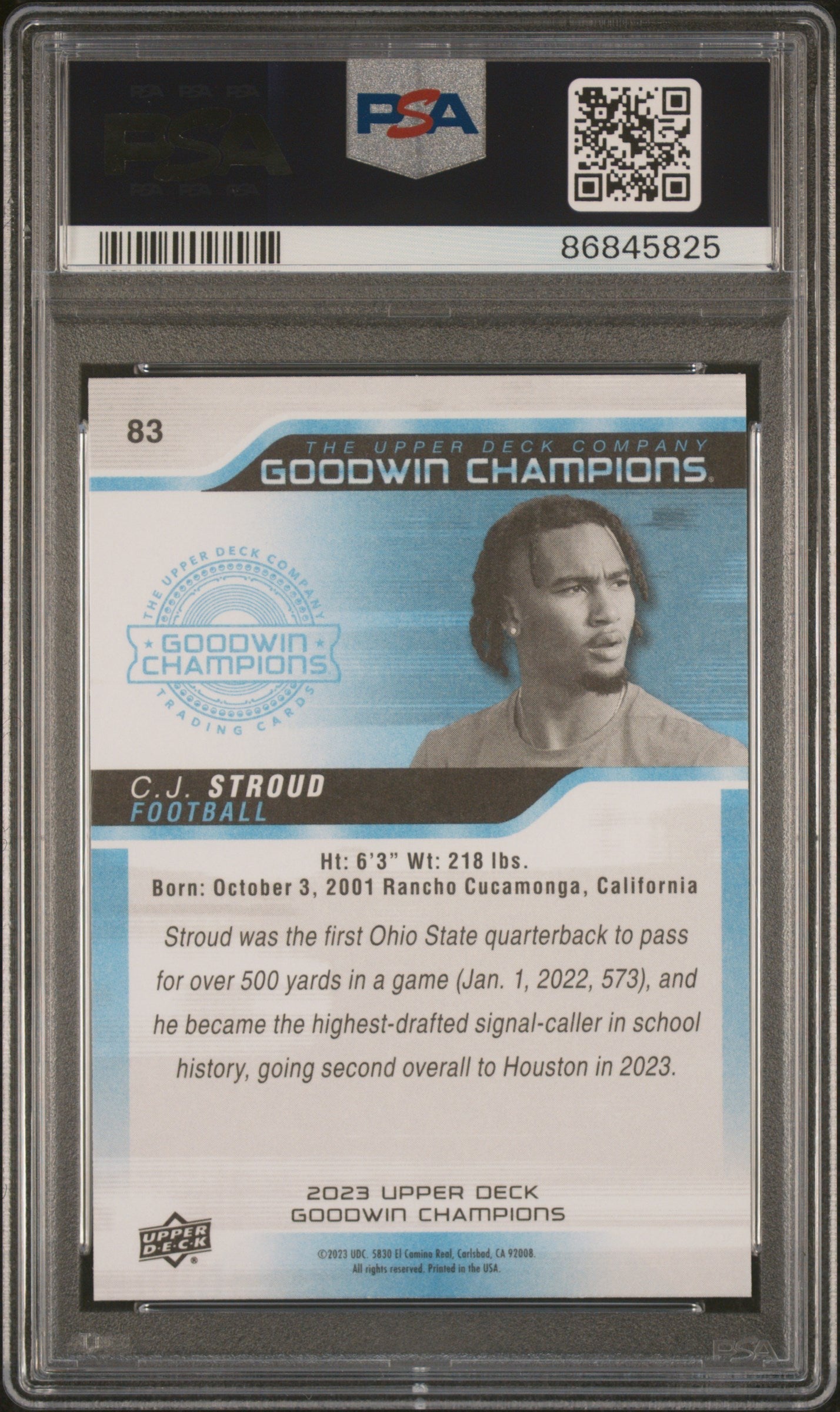 Graded 2023 Upper Deck Goodwin Champions CJ Stroud #83 Rookie RC Football Card PSA 10 Gem Mint